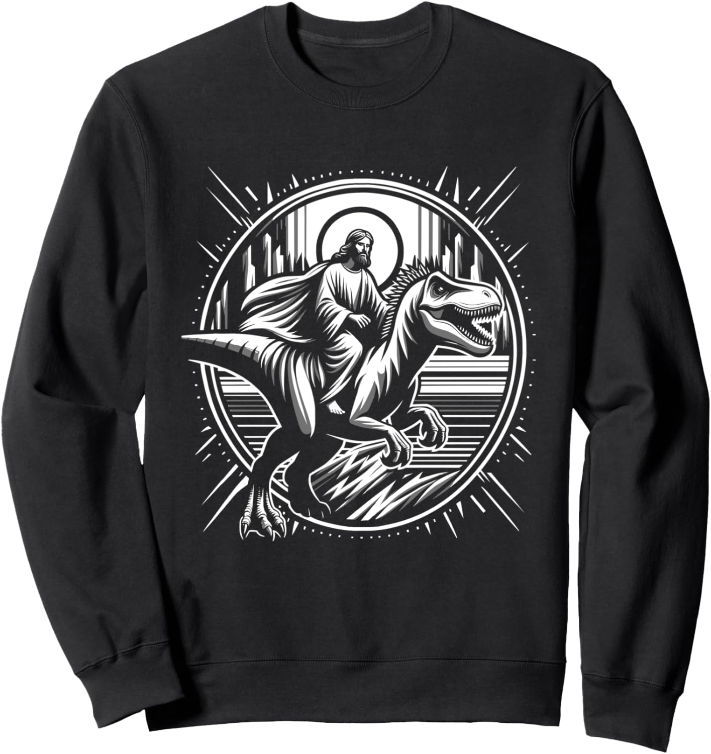 

Забавная толстовка с пародией на мем «Иисус верхом на динозавре Тираннозавре Рексе» для верующих Humorous Christian Jesus Prehistoric Dino Riding, черный