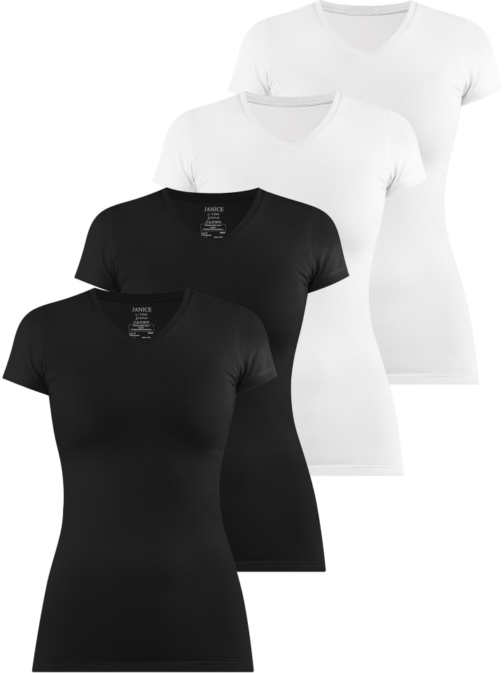 

Janice 4 облегающие футболки с V-образным вырезом Siena в черно-белом цвете, Черный, Janice 4 облегающие футболки с V-образным вырезом Siena в черно-белом цвете