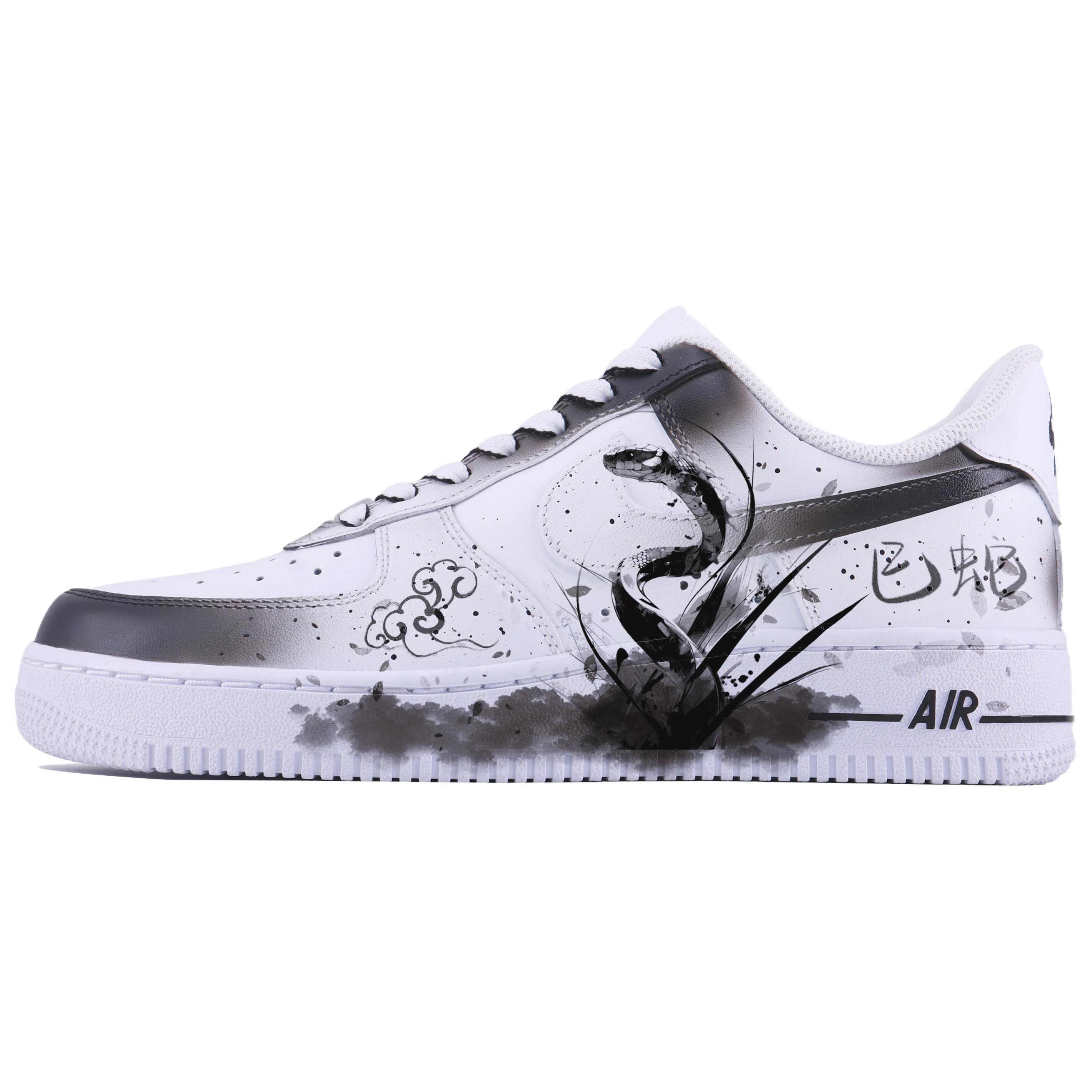

Nike Кроссовки для скейтбординга Air Force 1 Snake Ruyi SDS, износостойкие, низкие, мужские, белые, черные