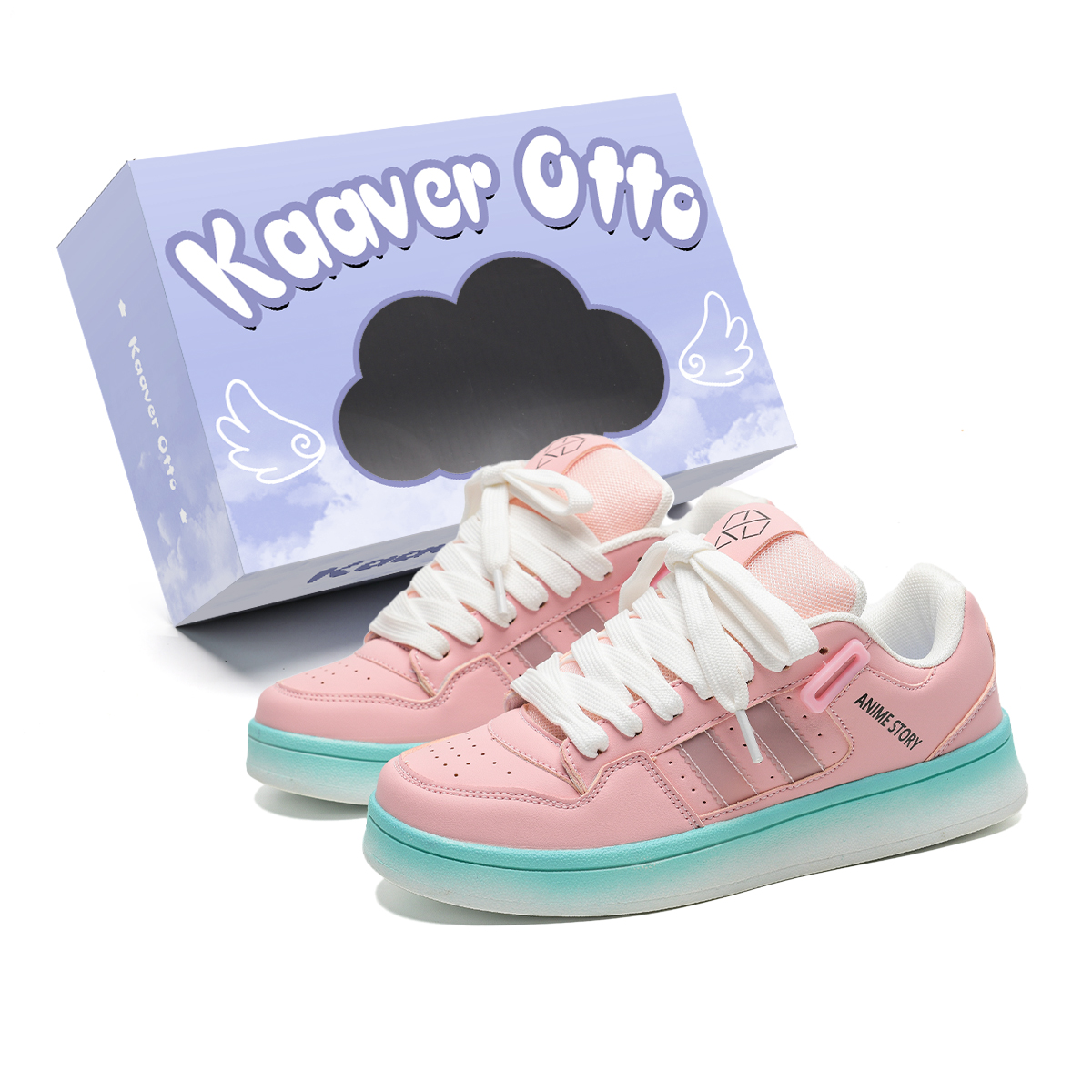 

KAAVER OTTO Износостойкие лоу-топы для скейтбординга унисекс бело-синие розово-зеленые, цвет Pink Green