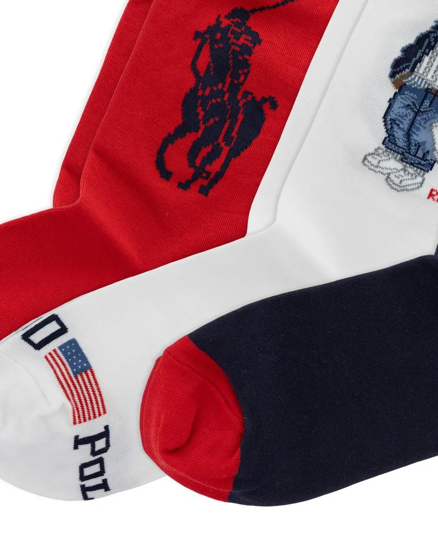 Женские носки Americana Bear Crew Socks, комплект из 3 пар Polo Ralph Lauren, Asst — фото 2