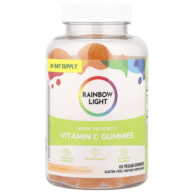 

Rainbow Light, Жевательные мармеладки с витамином C, цитрусовые, 60 веганских жевательных таблеток