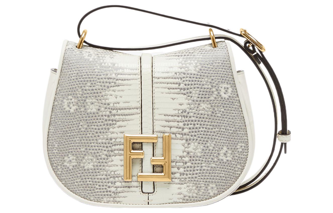 

FENDI Миниатюрная женская сумка через плечо из телячьей кожи с элементами кожи ящерицы белого цвета