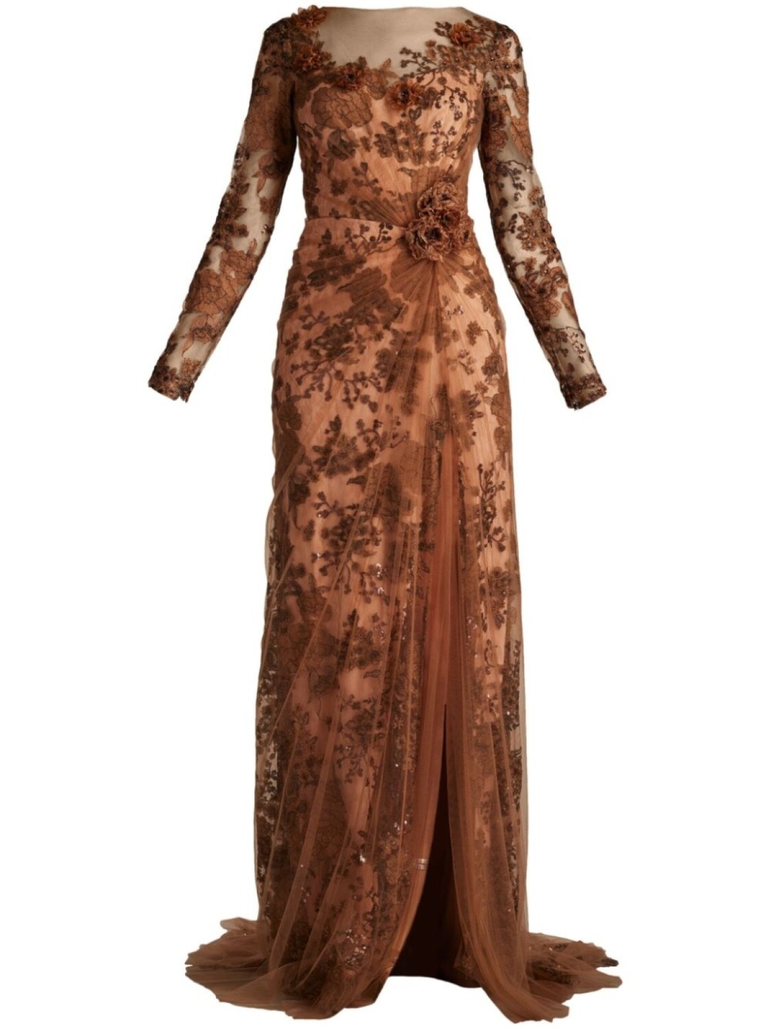 

Платье с цветочным кружевом Tadashi Shoji, нейтральный цвет