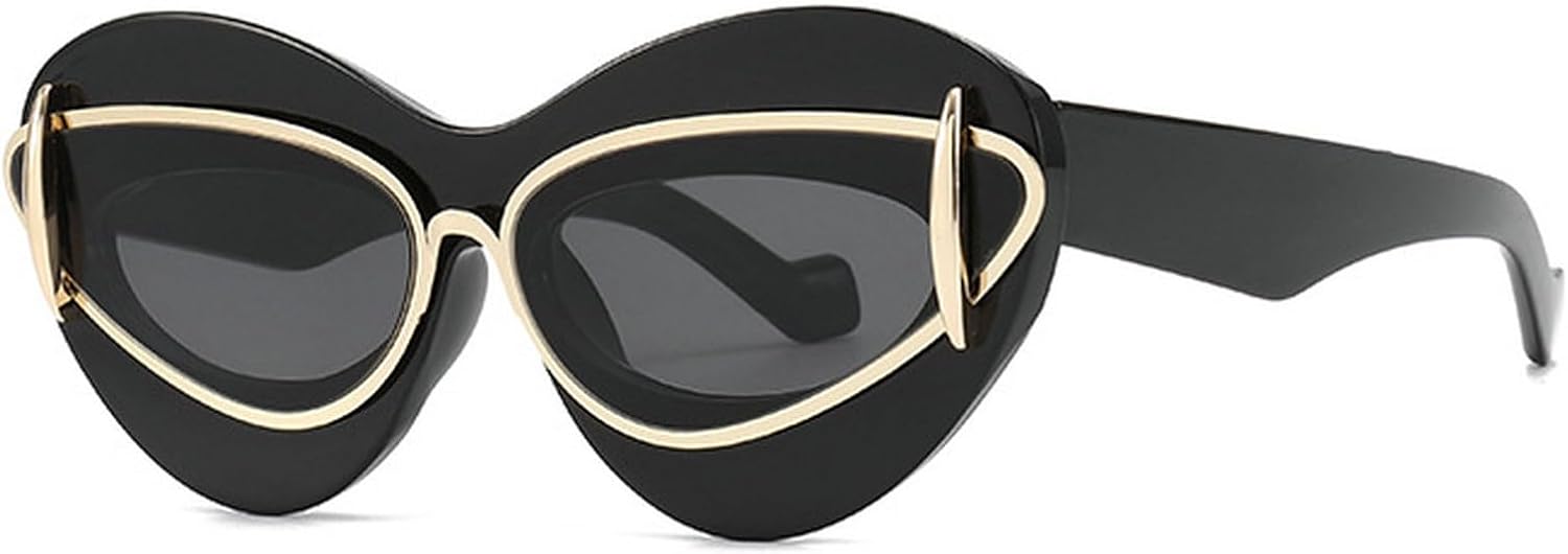 

Солнцезащитные очки с двойной оправой в форме «кошачий глаз» для женщин, 2024 год, роскошные модные солнцезащитные очки с леопардовым принтом для мужчин, трендовые солнцезащитные очки N45 mincl, Black Gold