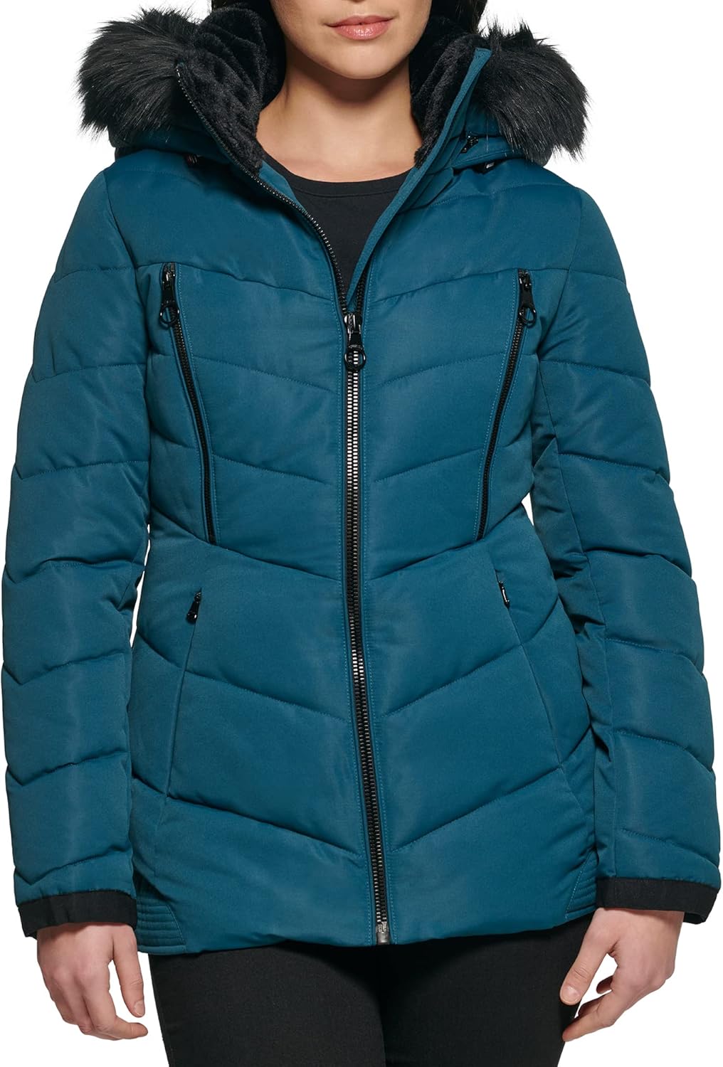 

GUESS женская утепленная куртка Midweight Puffer, Hooded Teal