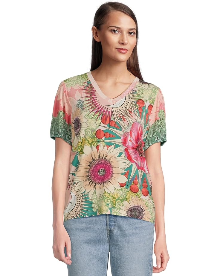 

Футболка Johnny Was The Janie Favorite V-neck Puff Sleeve Tee- Emily, цвет Emily