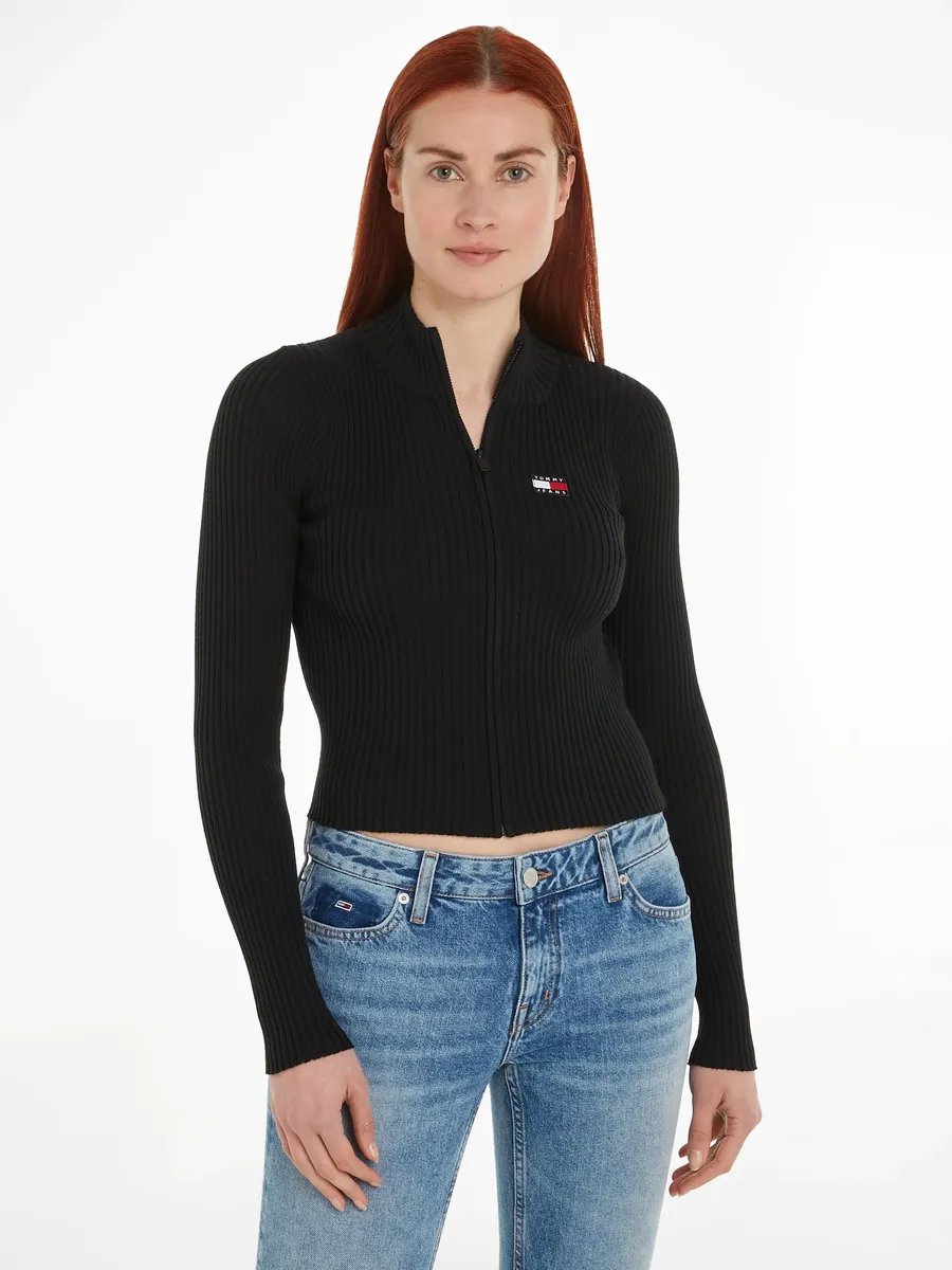 

Кардиган Tommy Jeans "TJW ZIP THRU BADGE CARDIGAN", с нашивкой-логотипом, черный