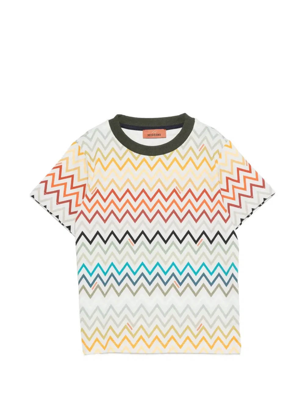 Хлопковая футболка с зигзагообразным узором и логотипом Missoni Kids, зеленый