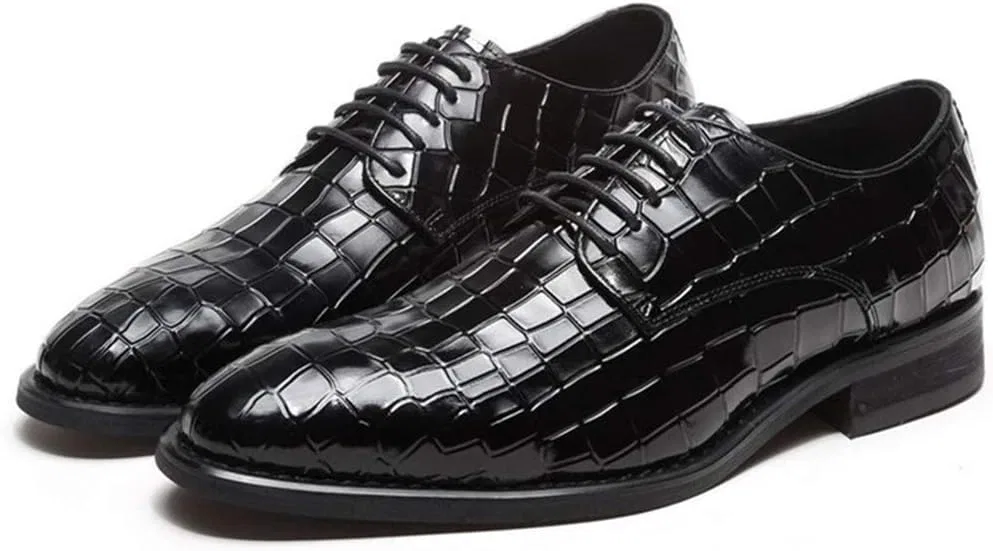 Туфли Kleiderschuhe für Männer Schnürung Krokodilgeprägte Schuhe Kuhspannern Gummi-Sohle Anti-Rutsch-Low Top Block Heel Hochzeit Generic, Schwarz — фото 2