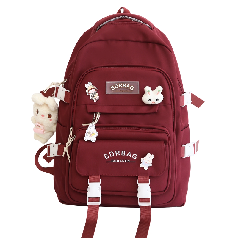 

Deli Bear Нейлоновый рюкзак женский, Red Backpack with Rabbit Charm