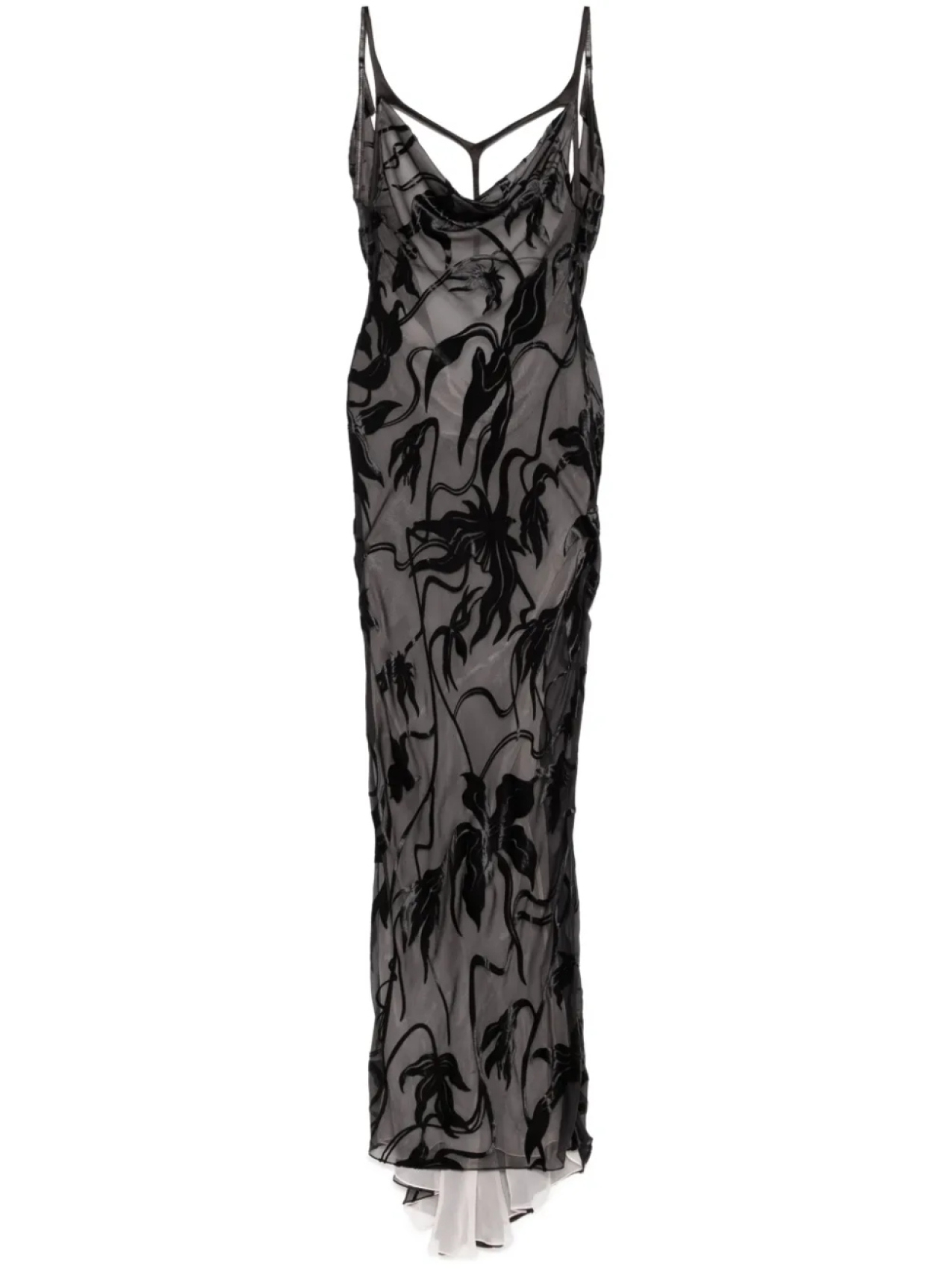 

Длинное платье Mugler с флокированным узором, черный