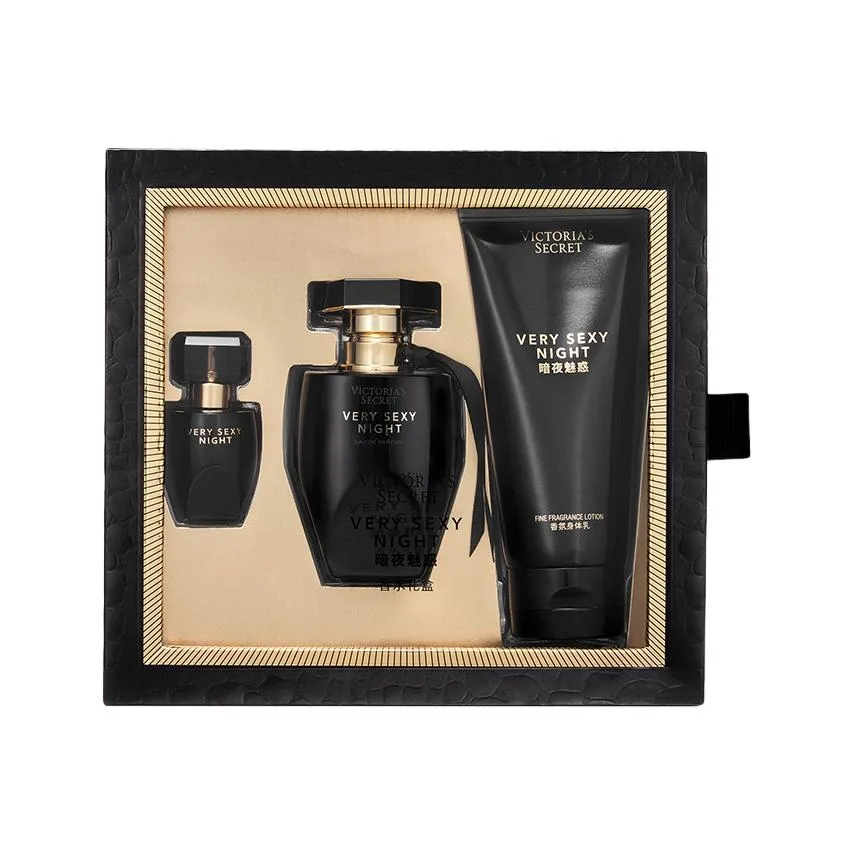 Victoria's Secret Набор духов Night Charm Eau De Parfum EDP с ароматом яблока и сливы, 50 мл + 7,5 мл + 100 мл, Dark Seductive Perfume 50ml + Mini Perfume 7.5ml + Body Lotion 100ml