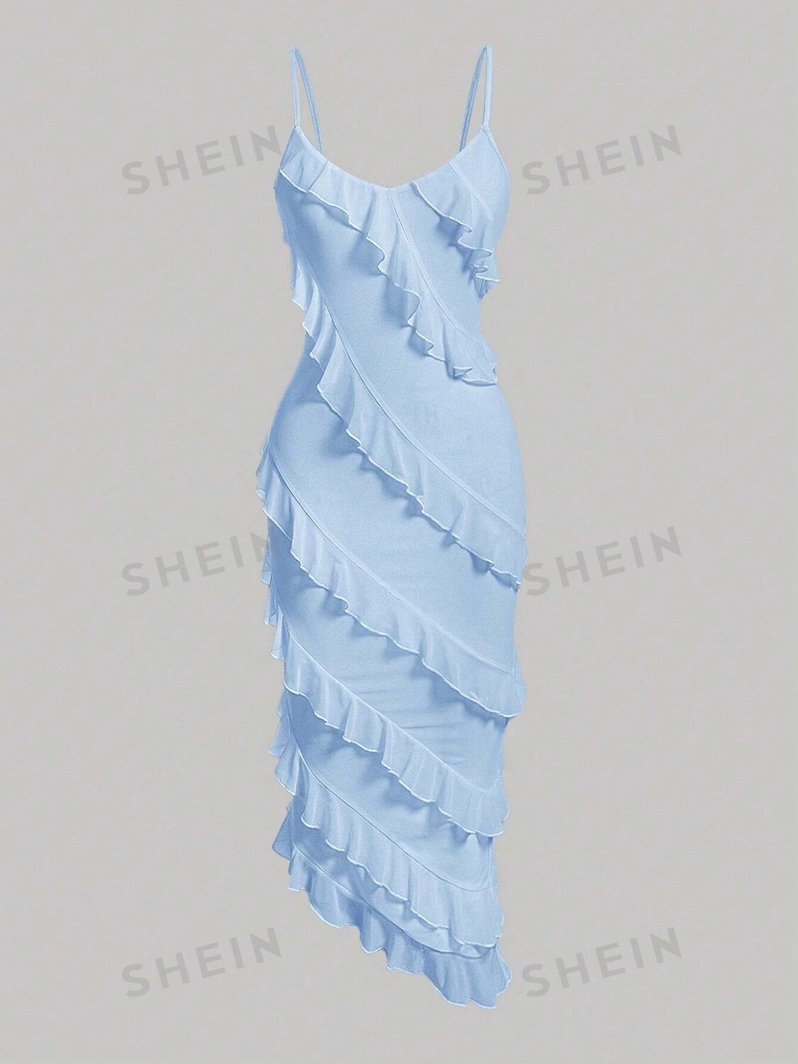 

Платье асимметричное Shein Mod с оборками на тонких бретельках, синий