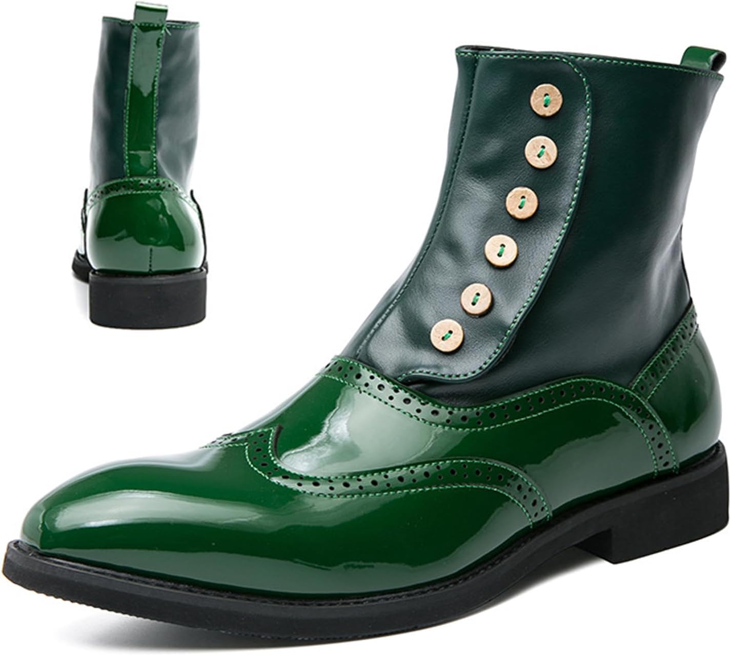 

Мужские ботинки Челси из лакированной кожи с заостренным носком, модные туфли с крылышком, броги с пуговицами, высокие деловые повседневные ботинки до щиколотки Hneowgn, зеленый