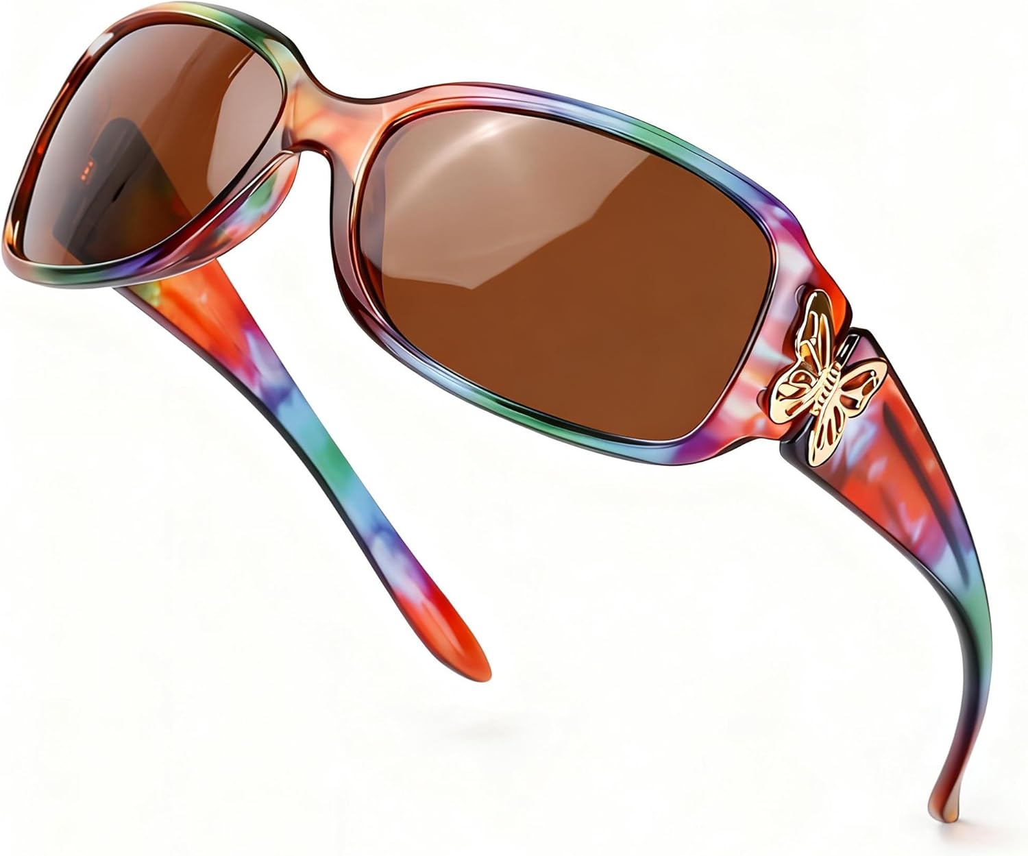 

Поляризованные солнцезащитные очки LVIOE для женщин, модный дизайн с бабочками, для вождения и рыбалки, защита от УФ-излучения 99,99%, A01 Rainbow Frame Polarized Womens Sunglasses