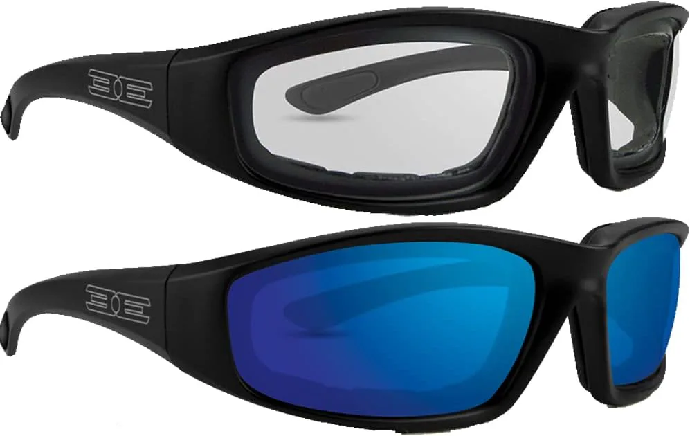 

Солнцезащитные очки Epoch Eyewear для мотоциклистов с мягкой подкладкой из пеноматериала, 2 пары, черная оправа, прозрачные линзы, черная оправа, синие линзы, Black