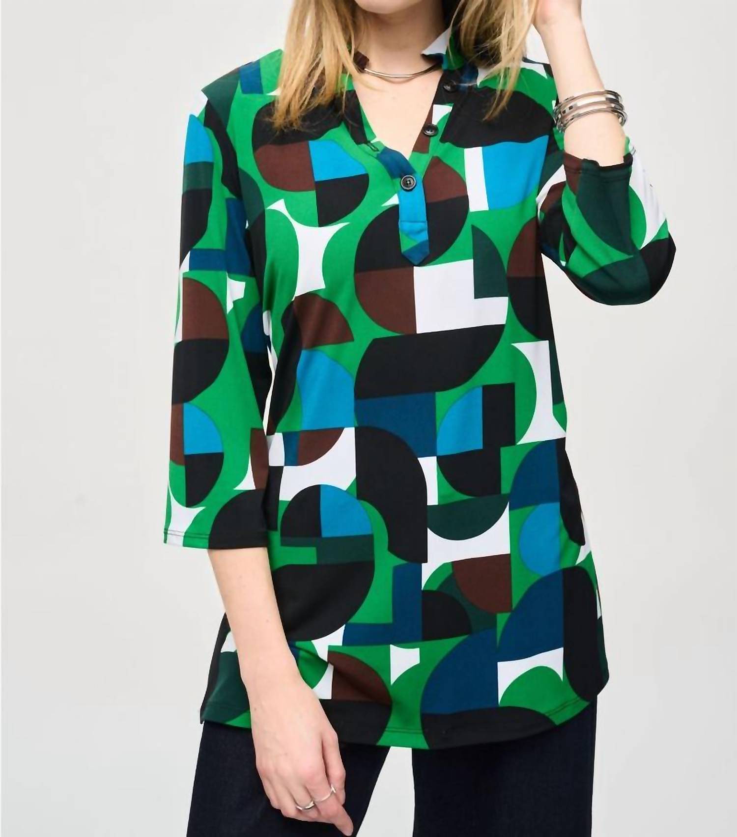 

Геометрическая блузка с воротником-стойкой в цвете ваниль/мульти Joseph Ribkoff