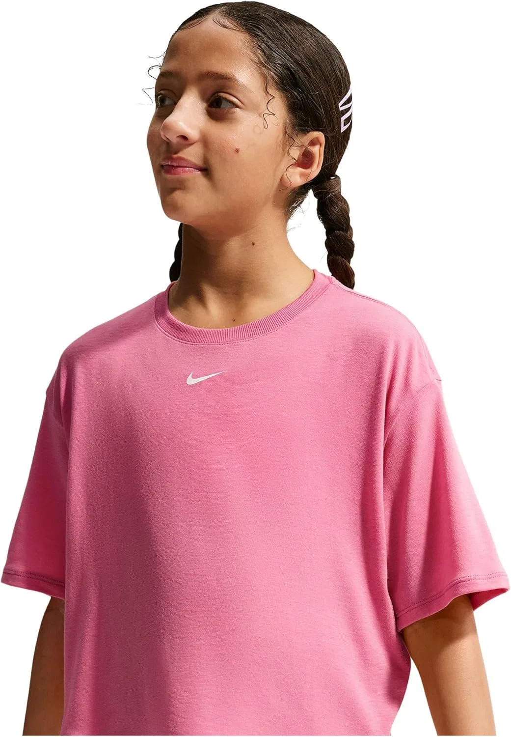 Футболка для девочек Nike One Relaxed Dri-FIT, Peony/White — фото 3