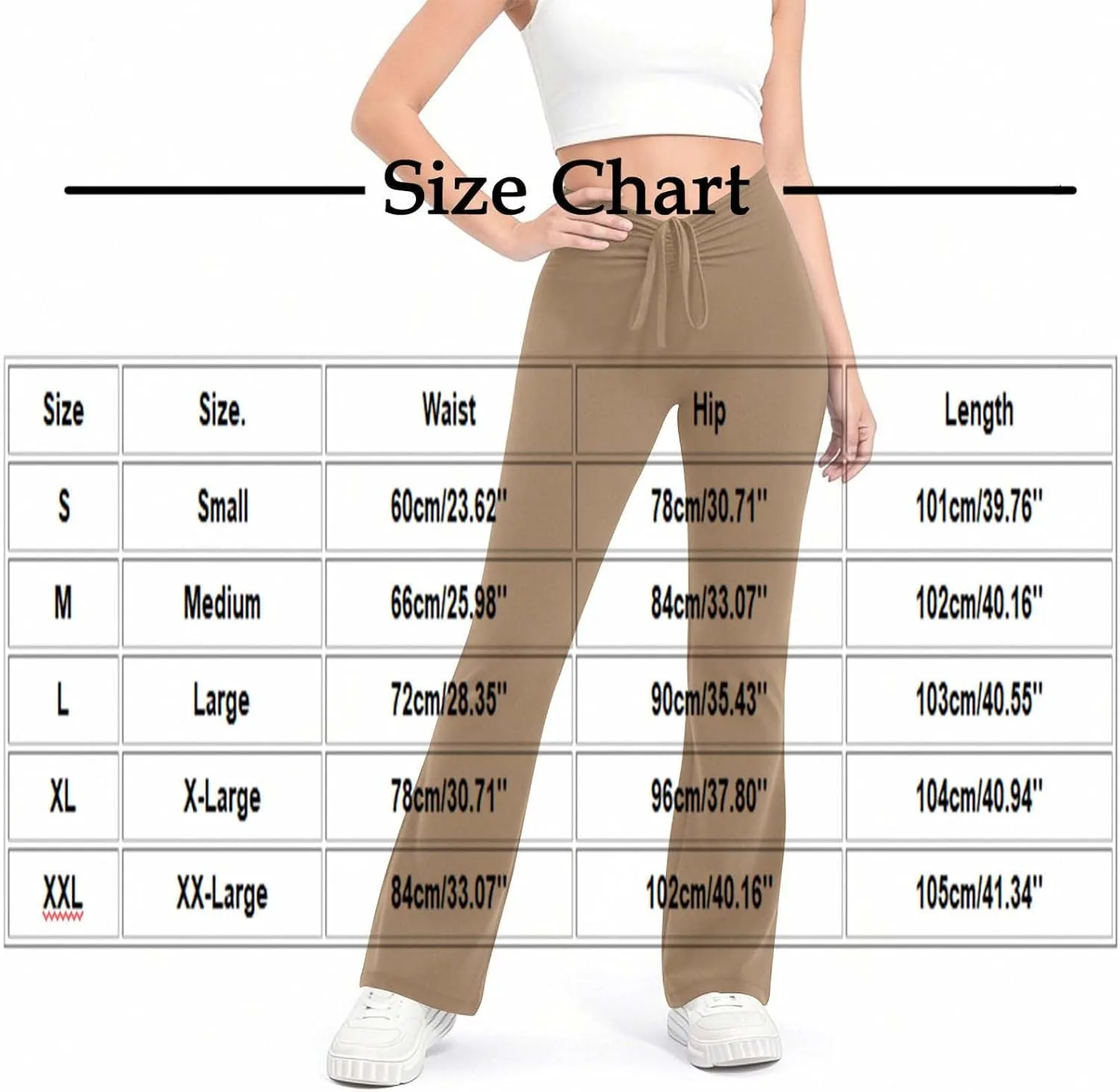 Женские йога-штаны на шнурке с высокой талией и расклешенными штанинами, эластичные удобные спортивные леггинсы Generic, бежевый — фото 3