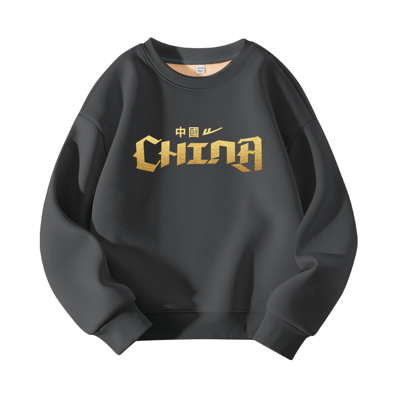 

Детский свитшот с круглым вырезом утепленный WARRIOR, medium серый/h золото-stamped china