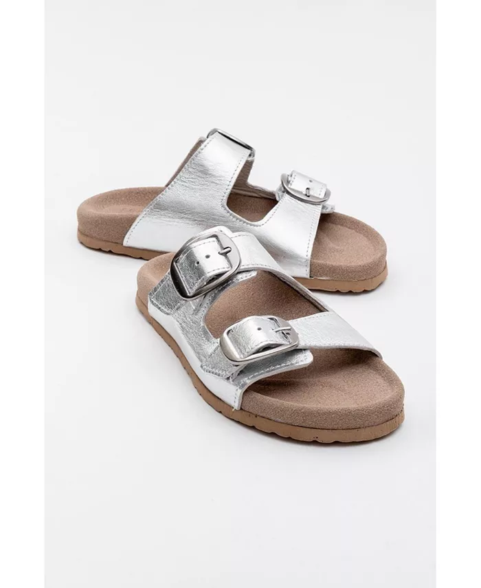 Овеста Слайды на мягкой стельке из кожи (женские) Forever & Always Shoes, серебряный