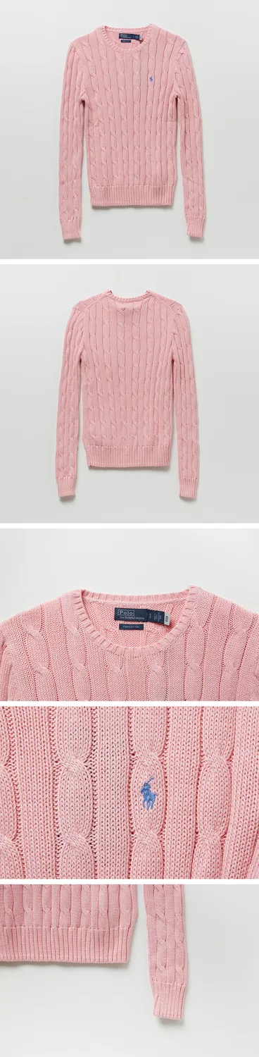 Женский облегающий свитер с круглым вырезом розового цвета от Polo Ralph Lauren — фото 3
