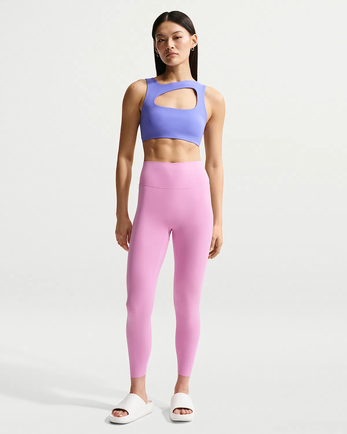 Женские леггинсы Nike Zenvy с высокой талией 7/8, без переднего шва, Light Magenta/White