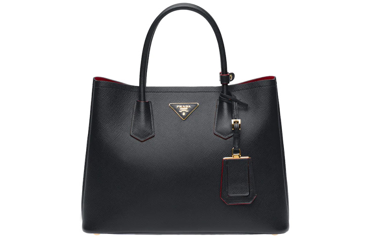 

PRADA Двойная кожаная сумка среднего размера женская черная
