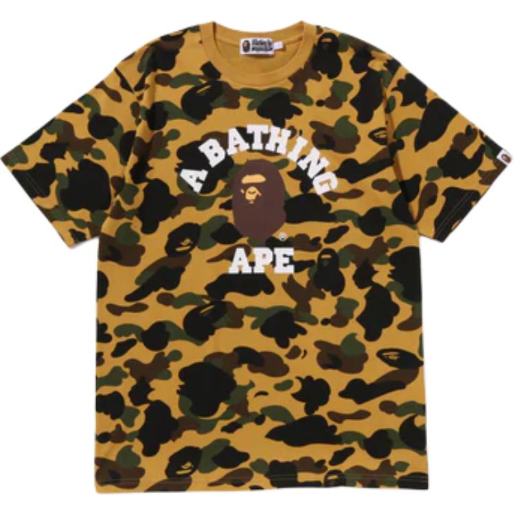 

A BATHING APE Футболка с камуфляжным логотипом, Хаки, A BATHING APE Футболка с камуфляжным логотипом