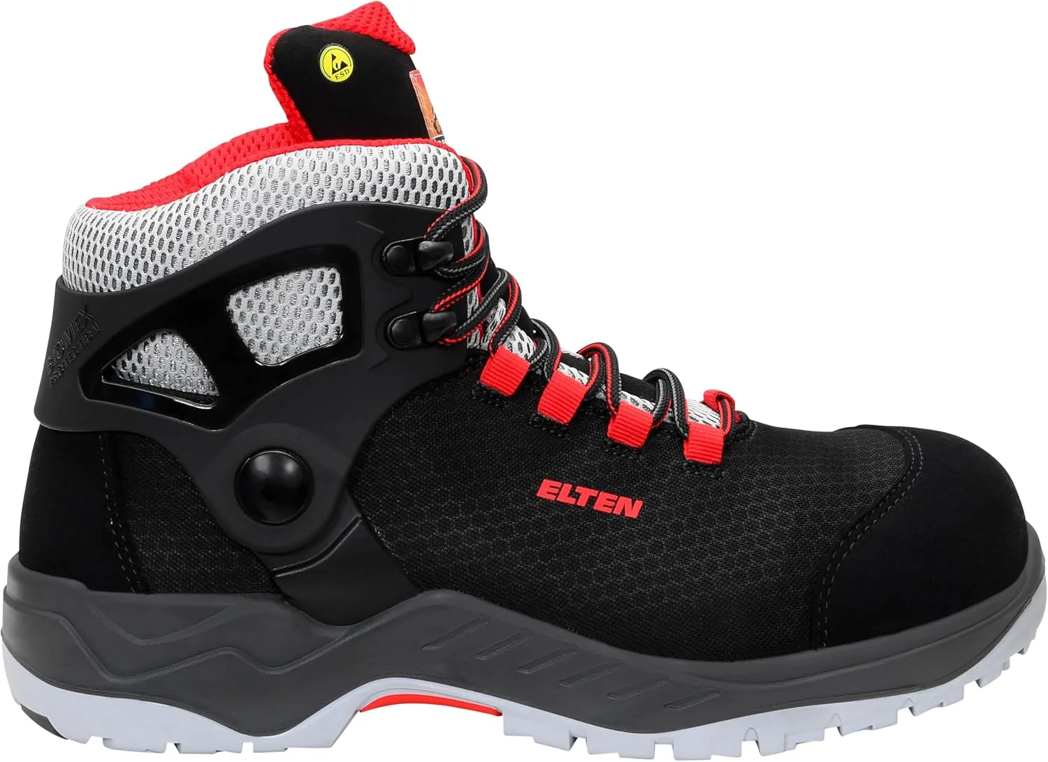 Защитные ботинки ELTEN Arturo Black-red Mid ESD S3S, женские и мужские, текстильные, с композитным защитным носком (легче стального), легкие, спортивные, черный — фото 2
