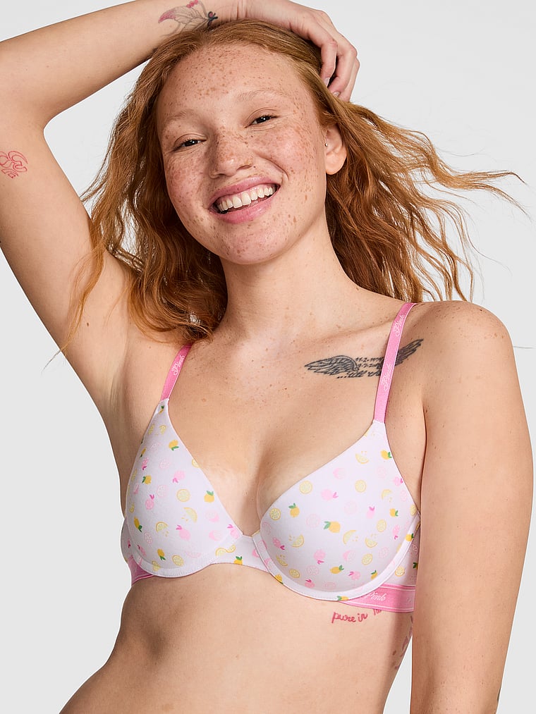 

Носите везде бюстгальтер пуш-ап Pink Wear Everywhere, logo cotton white lemonade print