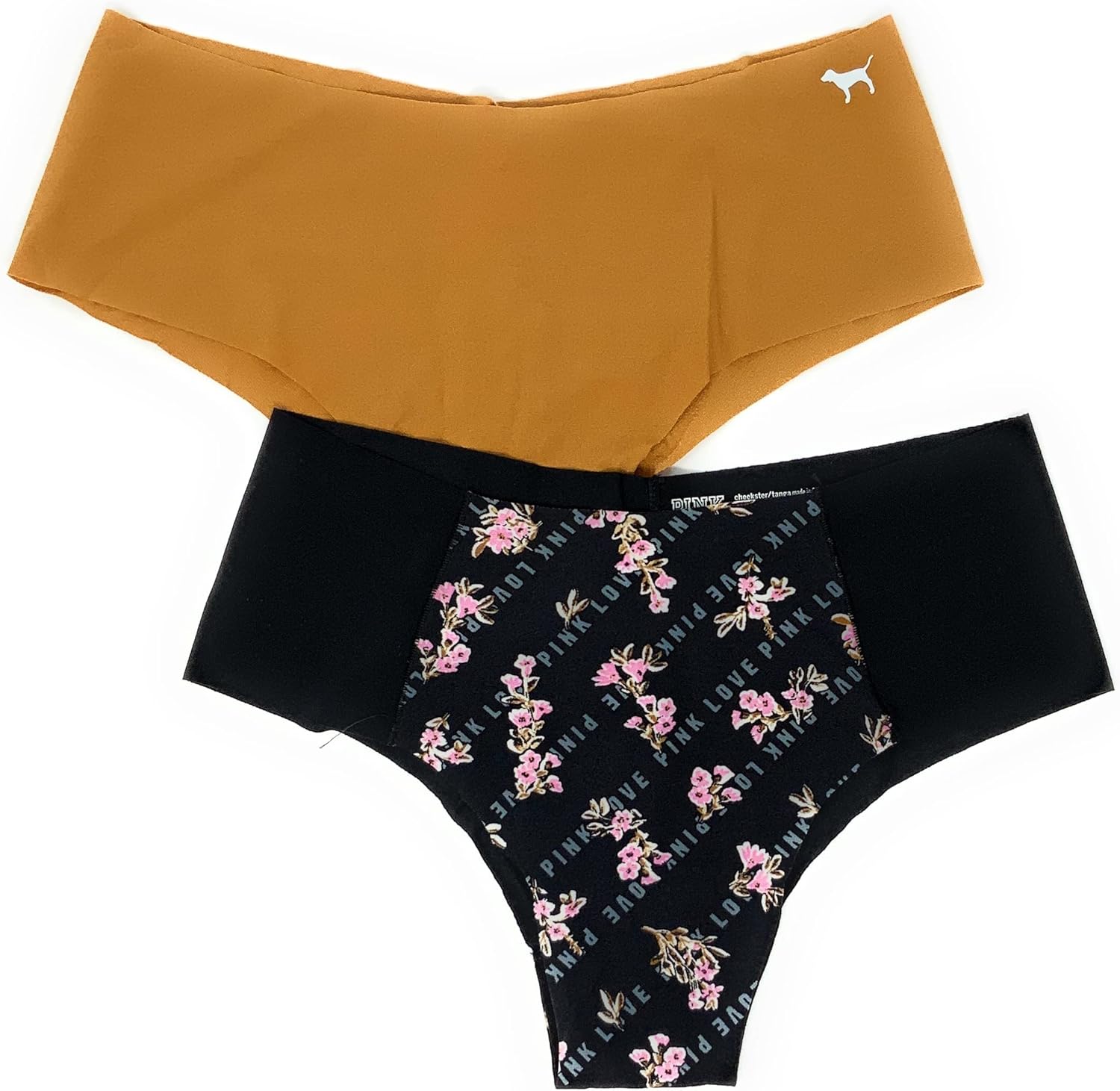 

Victoria's Secret Pink No-Show Cheekster трусики, набор из 2 штук, Bronze/ Black Blossom