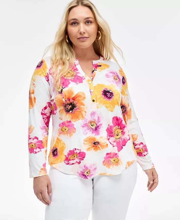 

INC International Concepts Plus Size Блуза с принтом и разрезом на горловине I.N.C. International Concepts, розовый