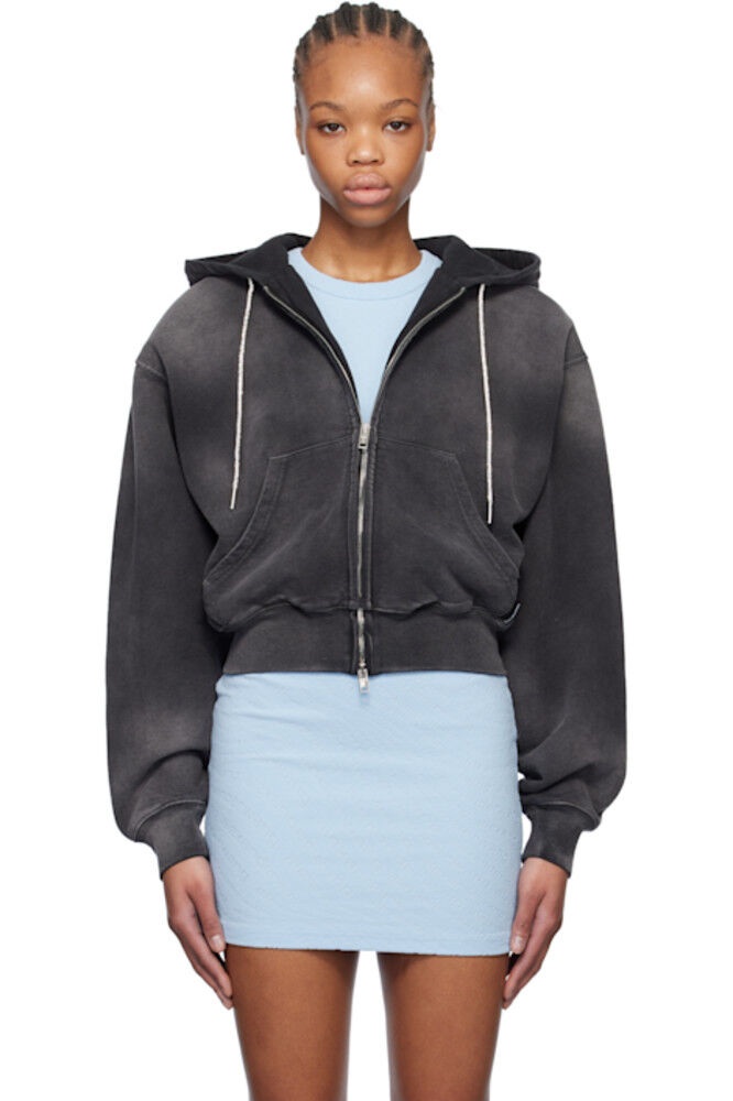 

Серая укороченная толстовка с капюшоном на молнии alexanderwang.t