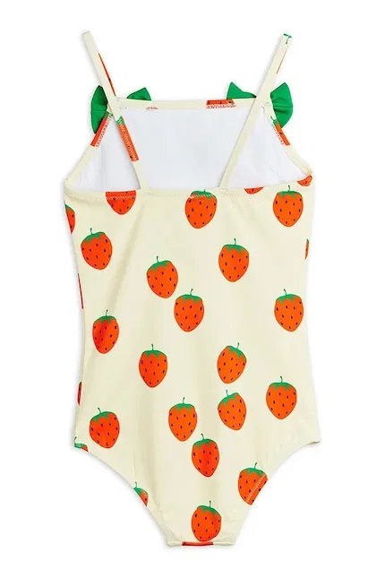 Купальник цельный с растительным принтом Strawberries Mini Rodini, бежевый — фото 2