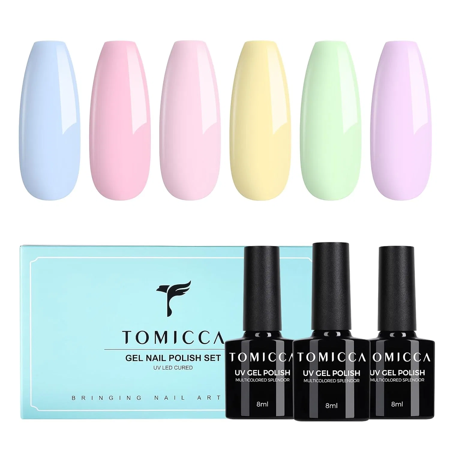 Набор пастельных гель-лаков для ногтей TOMICCA, 6 цветов Tomicca, Macaron Pink Blue Yellow Purple Green