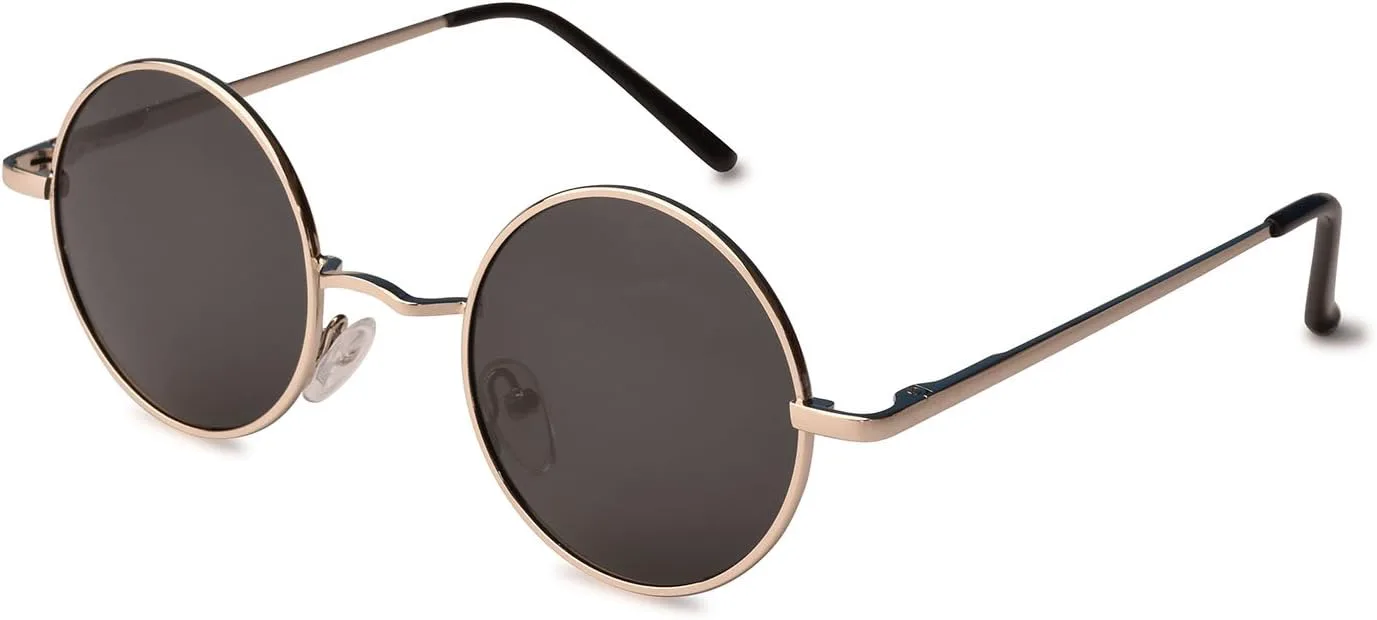 

Ретро круглые поляризованные солнцезащитные очки в стиле хиппи, маленькие круглые солнцезащитные очки в стиле стимпанк TrendyMate, Silver Frame/Black Lens