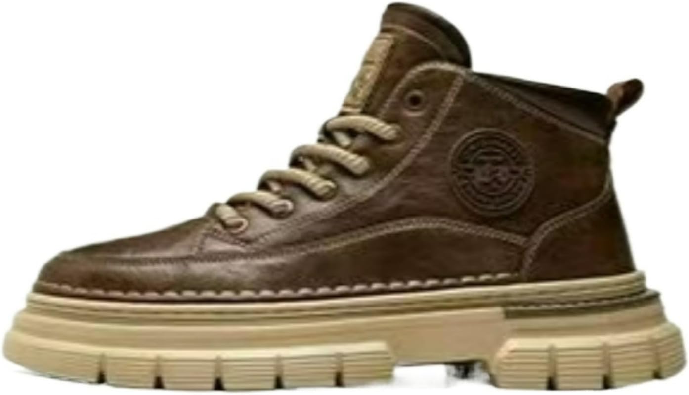 

Мужские повседневные кожаные ботинки средней высоты, ретро британский стиль, платформа, противоскользящие ботинки, модные чукка для мужчин Ctkvbmeoi, Coffee