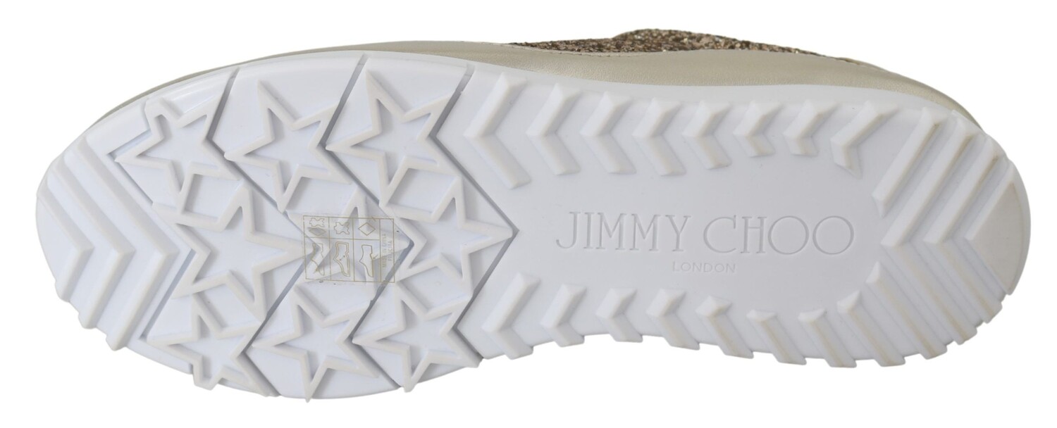 Jimmy Choo Античные кожаные женские кроссовки с блестками, золото — фото 4