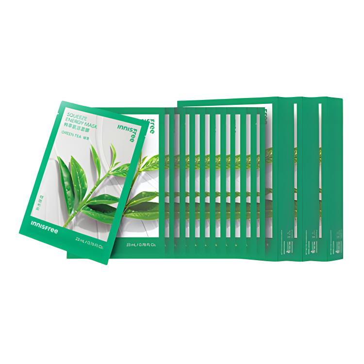 Набор увлажняющих тканевых масок для лица Innisfree Green Tea Energy Mask, 10 шт — фото 4