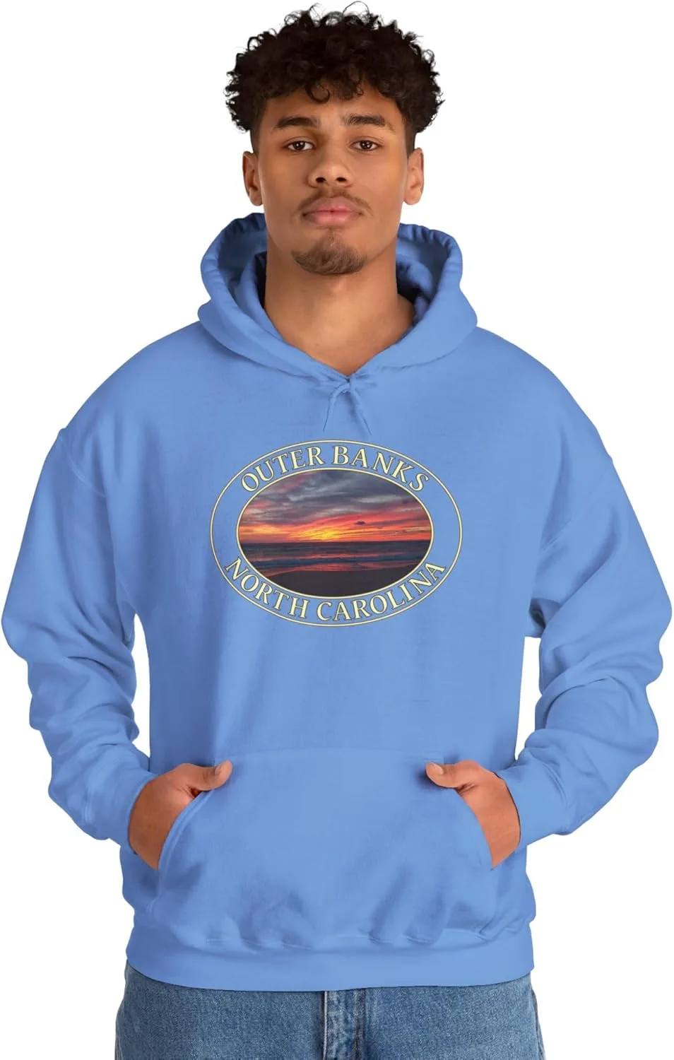 Худи Outer Banks Sunrise - Толстовка с принтом побережья Северной Каролины - Пуловер GentleSeas Ocean Horizon - Подарок для любителя пляжа GENERIC, синий — фото 2