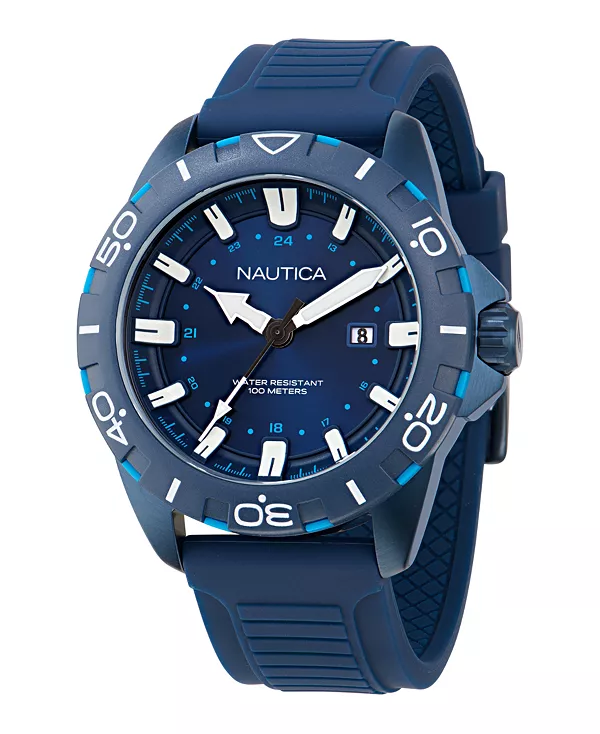 

Мужские аналоговые синие силиконовые часы, 44 мм Nautica, blue
