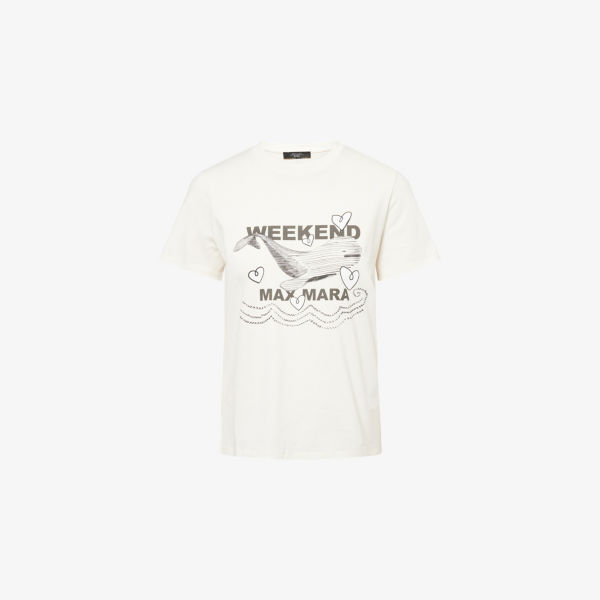

Футболка из хлопкового джерси с принтом бренда Guglia Weekend Max Mara, белый
