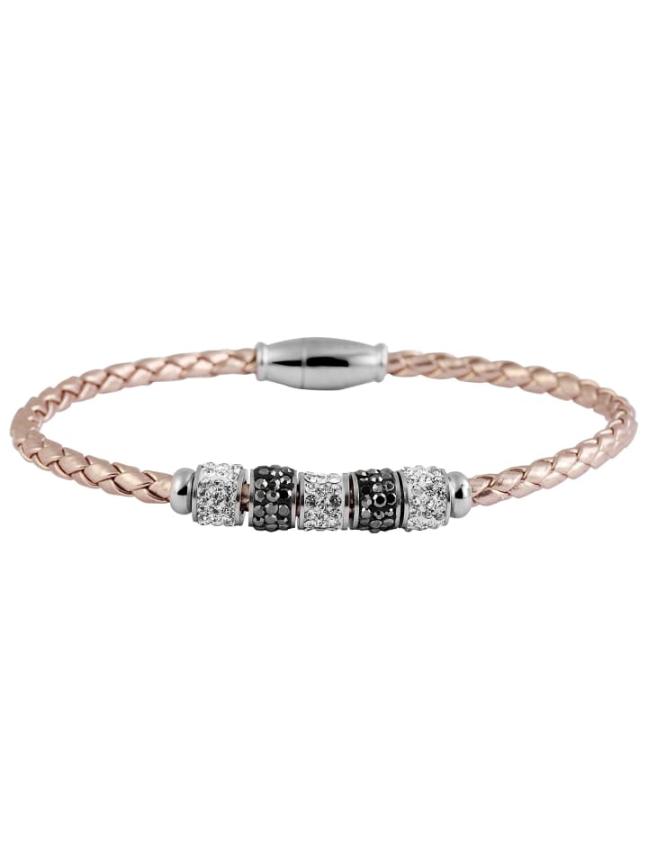 

Adeliás Женский кожаный браслет со стразами, 19 см, черный