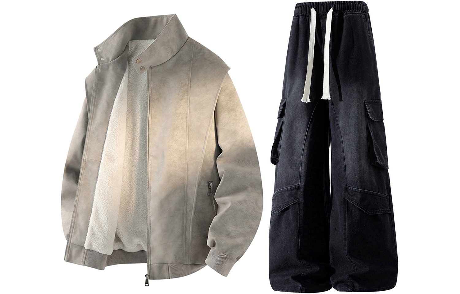 

Повседневная спортивная одежда Unisex с воротником стойкой умеренная X1617, серый top[fleece-lined]+черный jeans