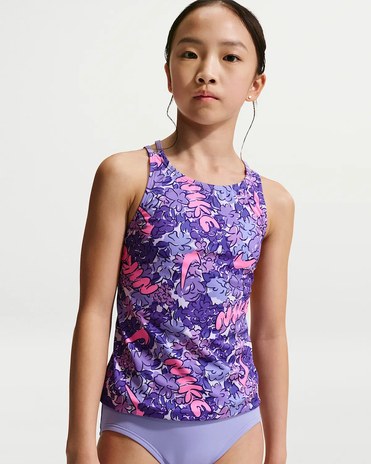 Детский (девочки) танкини-сет Nike Swim Spiderback, Light Thistle — фото 2