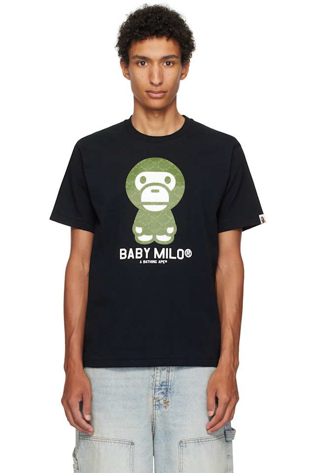 

Bape Черная футболка с монограммой колледжа Baby Milo
