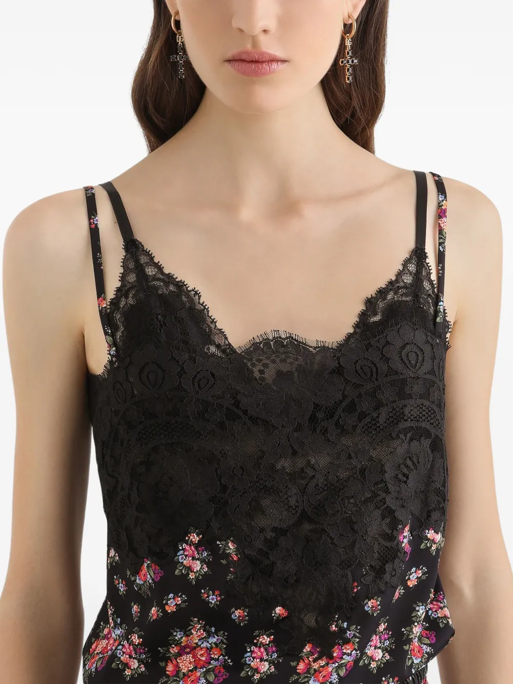 Кружевной топ с цветочным принтом Dolce & Gabbana, черный — фото 4