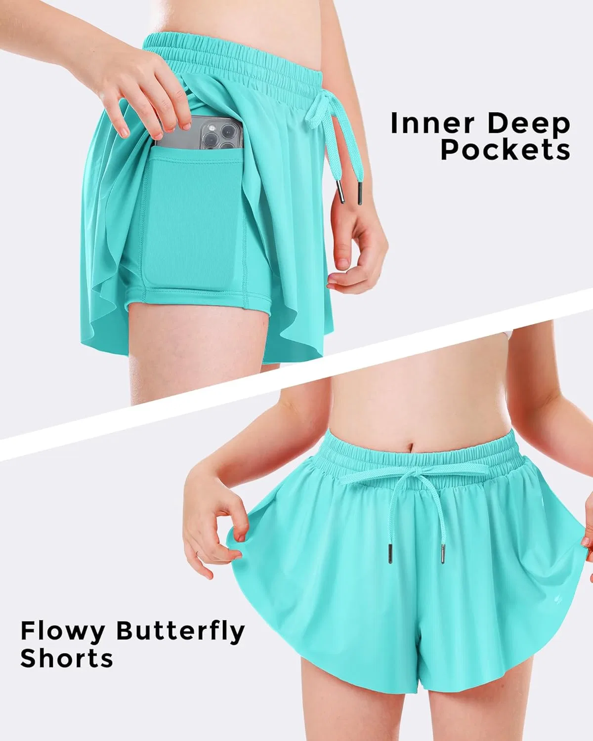 Шорты для девочек Stelle Flowy Shorts с карманами, Aqua Blue — фото 4